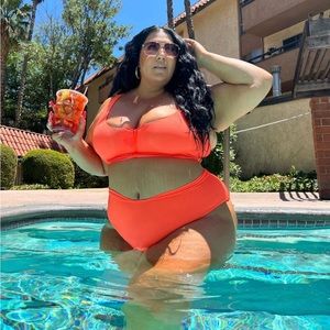 Fashion nova curve neon coral bikini
